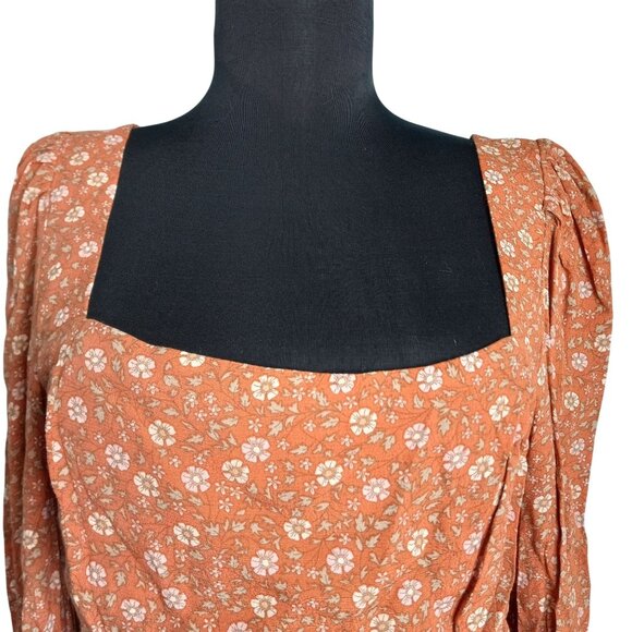 Elodie Size XL Blouse Womens Floral Long Sleeve Boho Rayon Crop Top Smocked - Picture 2 of 10